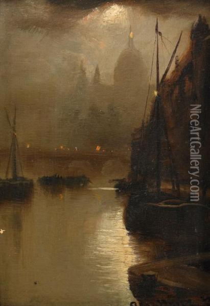 Moonlight - London Bridge Oil Painting - George Hyde Pownall