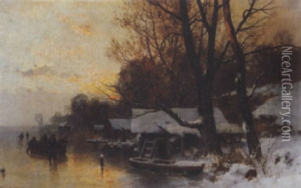 Winterabend Am Starnbergersee Oil Painting - Karl Adam Heinisch
