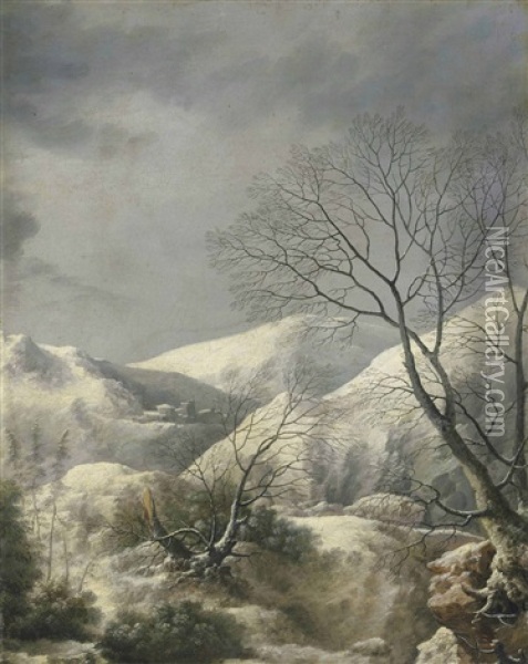 An Extensive Winter Mountainscape Oil Painting - Francesco Foschi