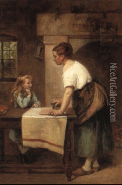 A Household Task Oil Painting - Leon Emile Caille