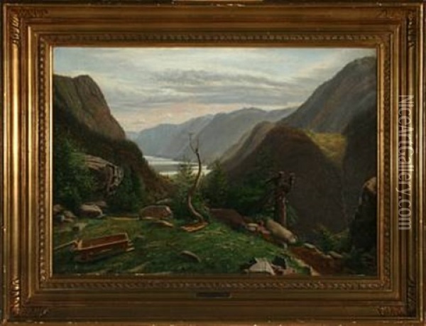 Mountain Scenery With A View Of The Sea Oil Painting - Eiler Rasmussen Eilersen