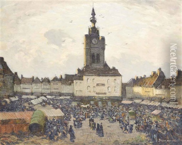 The Market At Bethune Oil Painting - Louis Braquaval