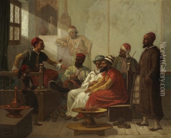 Scene De Cafe En Turquie Oil Painting - Julius Josephus Gaspard Starck