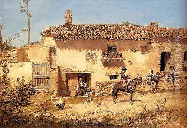 A Spanish Farm Oil Painting - Jose Benlliure Y Gil