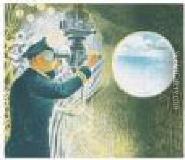 Commander Of A Submarine Looking Through A Periscope Oil Painting - Eric Ravilious