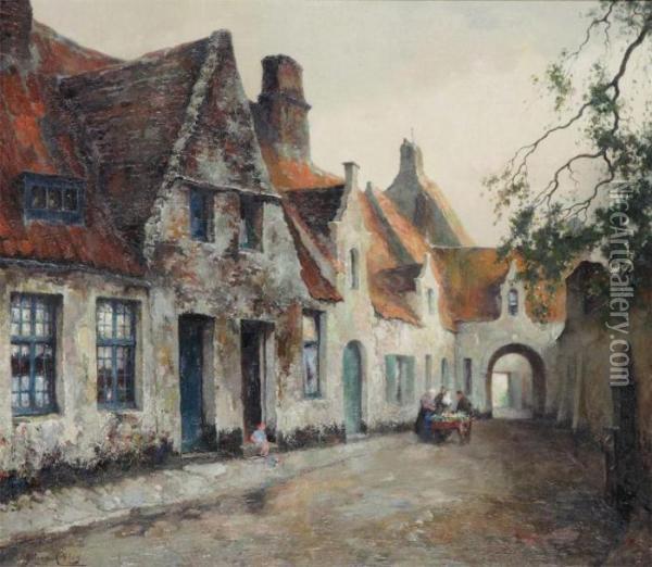 At The Beguinage Oil Painting - Julien Celos