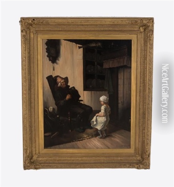 Interior Scene With Man Oil Painting - Herbert Gustave Schmalz