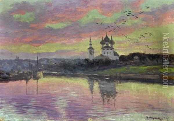 Sunset Over The River Oil Painting - Dimitri Emievich Marten