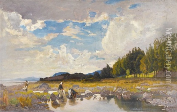 Wascherinnen Am Neuenburgersee Oil Painting - Gustave Jeanneret