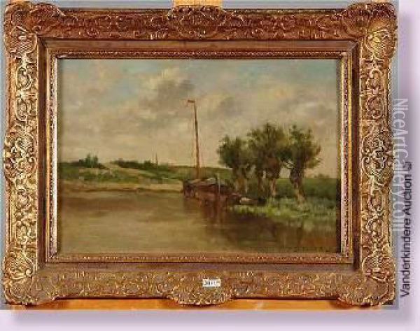 Peniche Au Bord Du Canal Oil Painting - Edmond De Schampheleer
