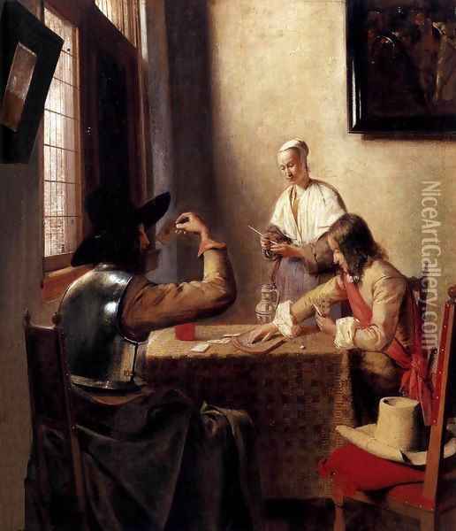 Soldiers Playing Cards 2 Oil Painting - Pieter De Hooch