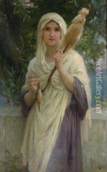 The Spinner By The Sea Oil Painting - Charles Amable Lenoir