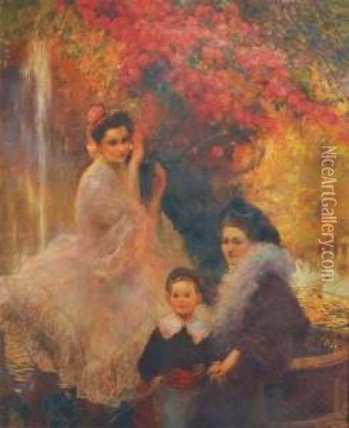 Madame Latouche Et Ses Enfants Oil Painting - Gaston de Latouche