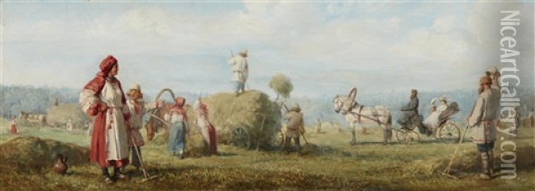 Russian Hay Harvest Oil Painting - Wilhelm Amandus Beer