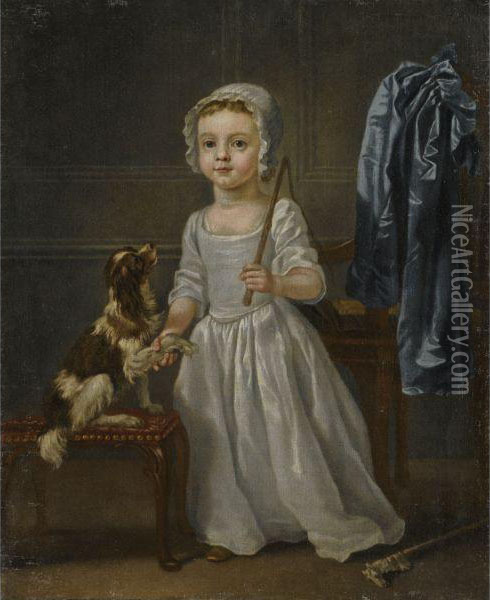 Portrait Of A Girl With A Dog Oil Painting - Francis Hayman