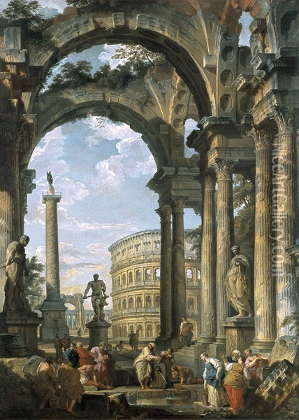 Roman Capriccio Oil Painting - Giovanni Paolo Panini