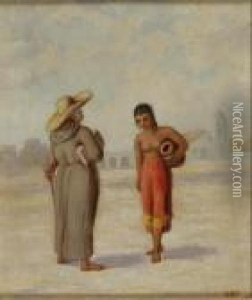 Priest And California Indian Girl Oil Painting - George Martin Ottinger