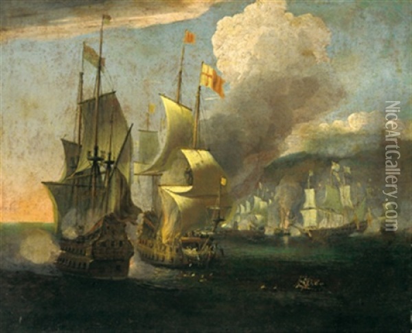 Una Battaglia Navale Oil Painting - Pieter Mulier the Younger