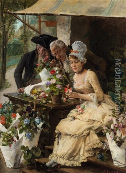 The Flower Seller Oil Painting - Antonio Lonza