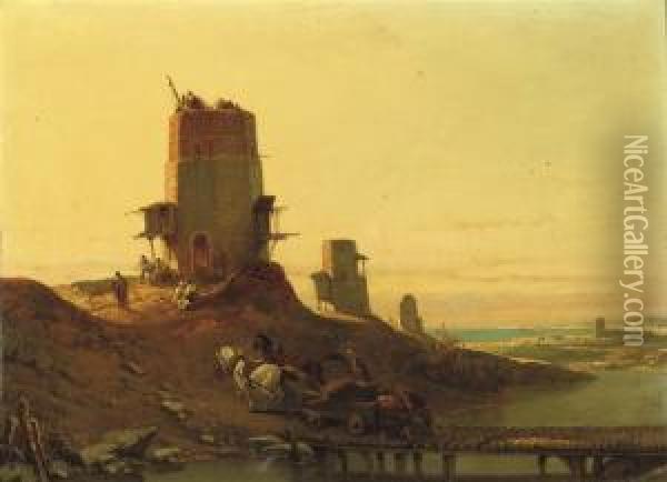 Arab Mills Along The Spanish Coast Oil Painting - Francois Antoine Bossuet