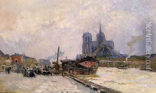 Notre Dame de Paris, View from Pont de la Tournelle Oil Painting - Albert Lebourg
