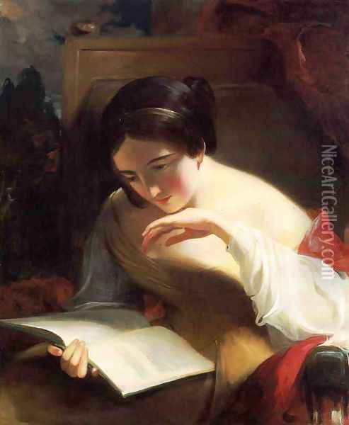 Portrait of a Girl Reading Oil Painting - Thomas Sully