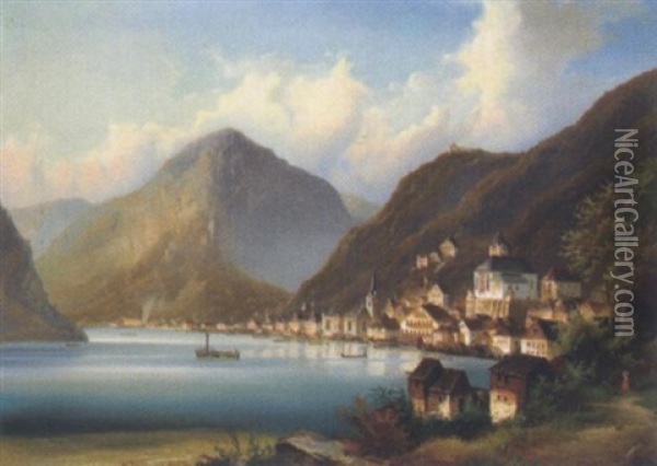 Ein Blick Auf Hallstatt Oil Painting - Johann Wilhelm Jankowski