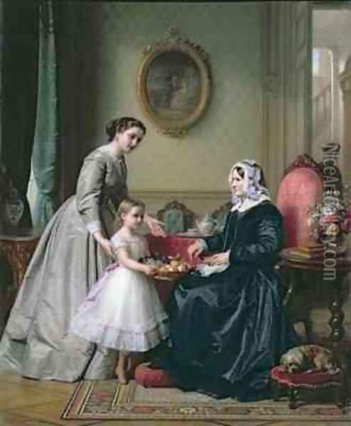 Interior at The Chestnuts Wimbledon Grandmothers birthday Oil Painting - Josephus Laurentius Dyckmans