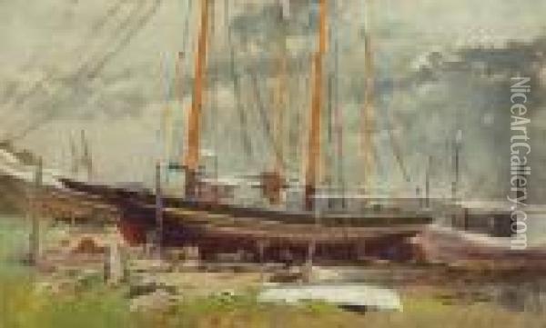 Ship In Dry Dock Oil Painting - George Herbert McCord