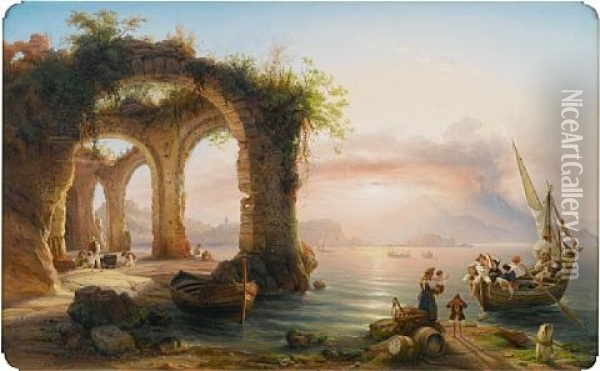 The Bay Of Naples From Posillipo Oil Painting - Eduard Agricola