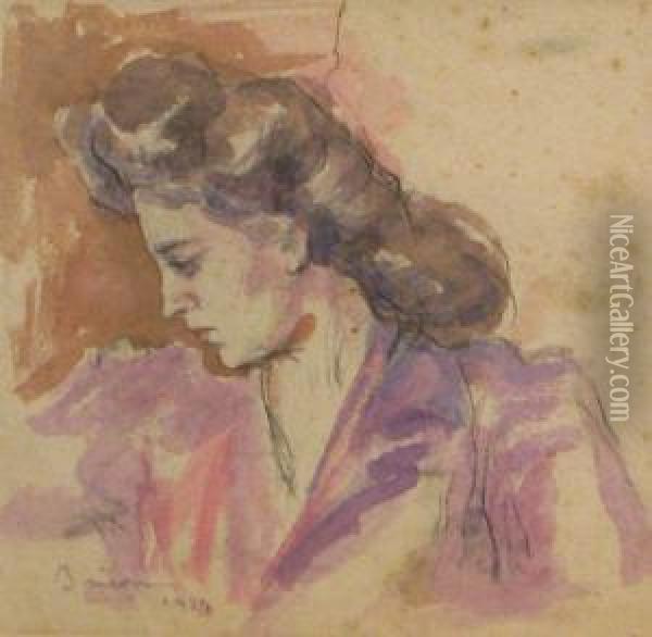 Woman Profile Oil Painting - Aurel Baesu