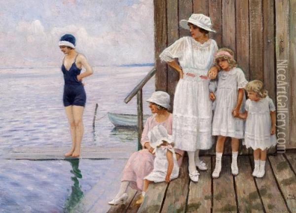 Young Girls At The Seaside Oil Painting - Paul-Gustave Fischer