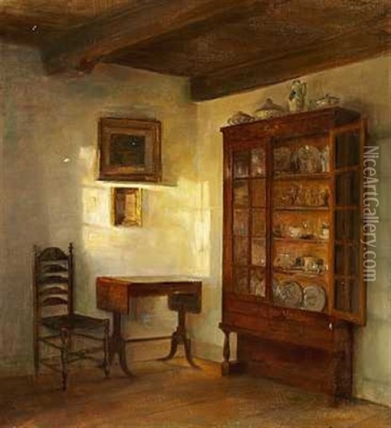 Interior Med Stol, Bord Og Skab Oil Painting - Carl Vilhelm Holsoe
