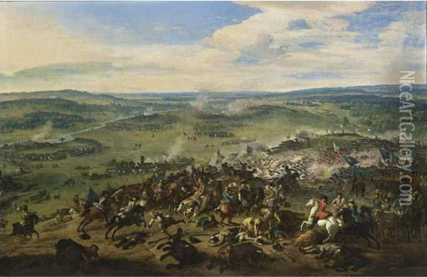 The Battle At Blenheim, Near Hochstadt (bavaria), 13 August 1704 Oil Painting - Jan von Huchtenburgh