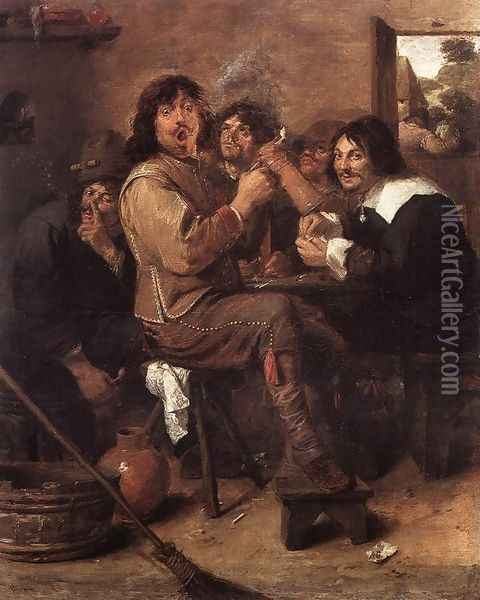 Smoking Men c. 1637 Oil Painting - Adriaen Brouwer