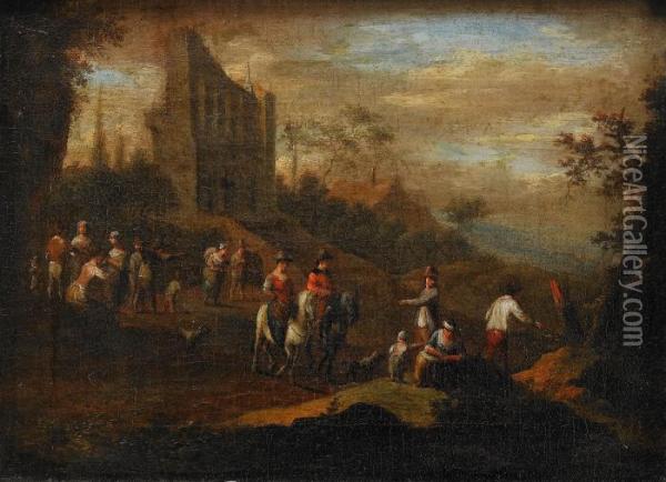 Rastande Sallskap Vid Ruin Oil Painting - Johann Christian Vollerdt or Vollaert