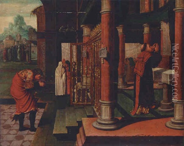 The Parable Of The Pharisee And The Publican Oil Painting - Bernaert (Barend) van Orley