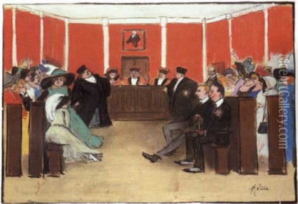 Die Moderne Eva (im Gerichtsaal) Oil Painting - Heinrich Zille