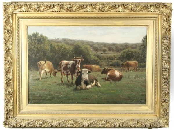 Cows In The Summer Field Oil Painting - George Arthur Hays