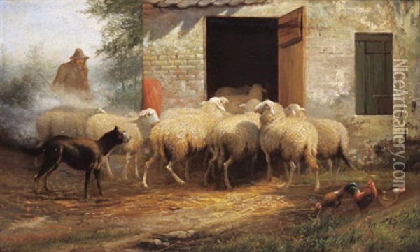 Heimkehr Der Schafe Oil Painting - Jef Louis Van Leemputten