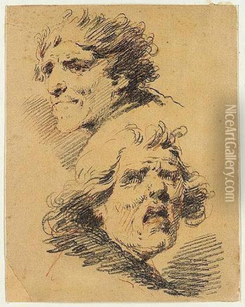 Two Caricatures Of Heads Oil Painting - Emilio Manfredi