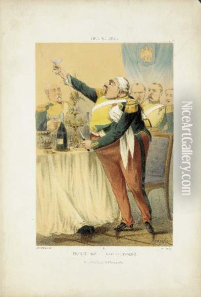 Types Militaires: Eight Plates, And Artillerie Piemontaise Oil Painting - Jules Renard Draner