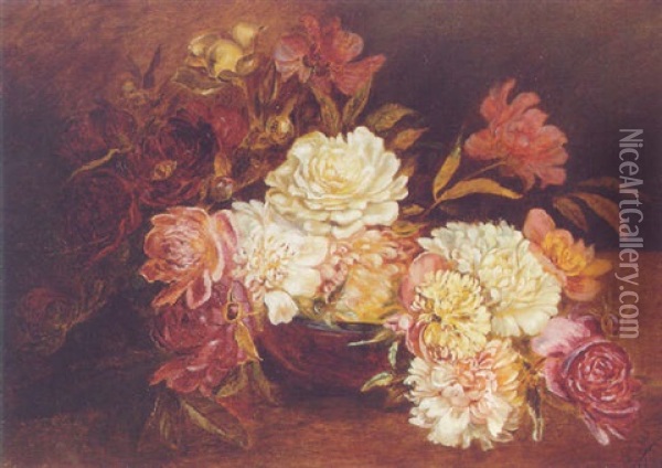 Dahlias In A Bowl On A Table Oil Painting - Louis Letsch