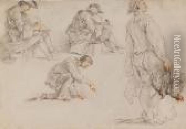Quatre Hommes Dont Deux Ecrivant Oil Painting - Giovanni Niccolo Servandoni