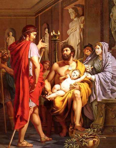 Themistocle, Banni D'Athenes, Se Rend Suppliant Chez Admete, Roi Des Molosses (Themistocles, Banished from Athens, Goes Begging in Admete, to the King Of Molosses) Oil Painting - Pierre Joseph Francois