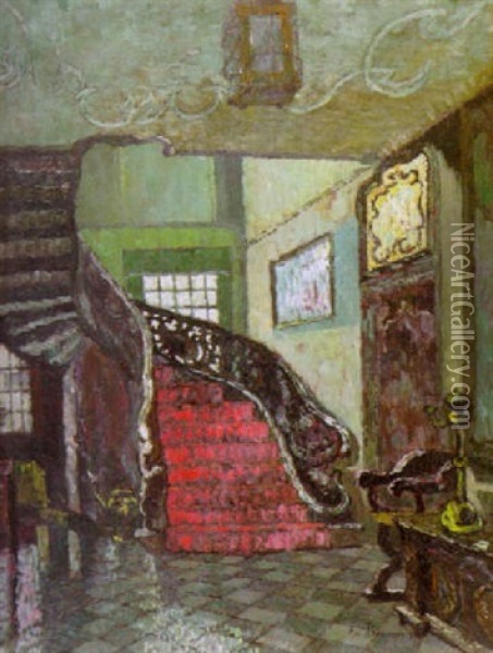 Treppenhaus Im Roten Haus Zu Monschau Oil Painting - August Von Brandis