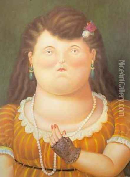 Woman with Pearls 1995 Oil Painting - Fernando Botero
