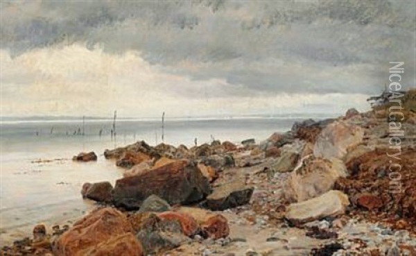 At The Seaside Oil Painting - Janus la Cour