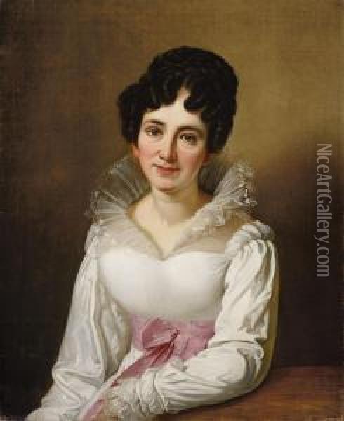 Portrait Einer Dame Inweissem Kleid Oil Painting - Carl Wilhelm Tischbein
