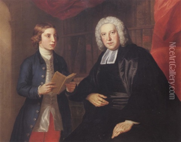 Portrait Of The Rev. William Friend (1715-1766) With His Son Robert (1740-1780) Oil Painting - William Hoare